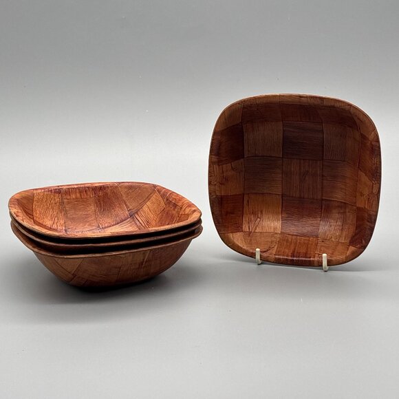 Vintage Parquet Wood Square Bowls Set | Mid Century | Set of 4 - Picture 1 of 10